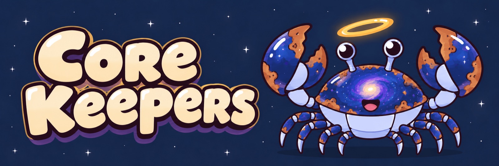Core Keepers: a cartoon crab with a galaxy shell and a halo